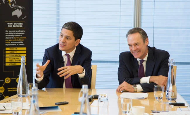 David Miliband, left, IRC’s president and CEO with Jim Cowles, CEO of Citi in Europe, the Middle East and Africa. (AN photo)