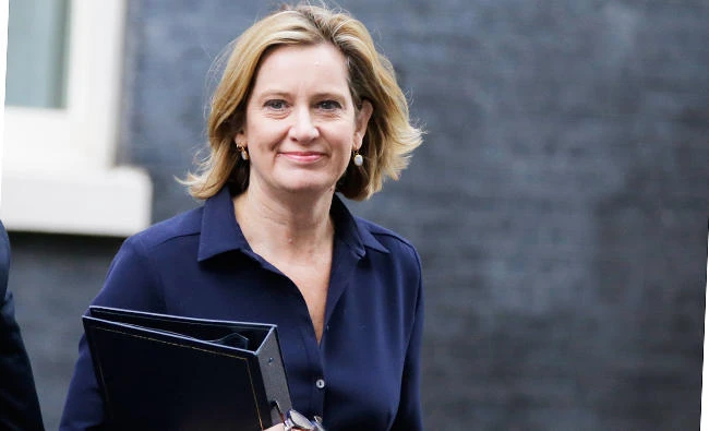 Britain's Home Secretary Amber Rudd looks at the media as she arrives for a Cabinet meeting at 10 Downing Street, in London, in this Sept. 21, 2017 photo. (AP)