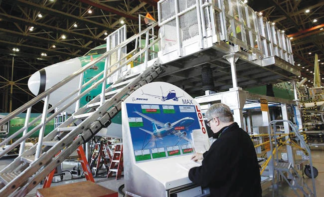 A worker is pictured at the Boeing production facility near Washington. Saudi Arabian Airlines is expected to start talks with both Boeing and rival Airbus about a narrow-body aircraft order before the end of the year. (Reuters)