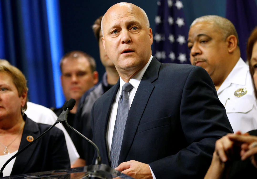 New Orleans Mayor Mitch Landrieu speaks during a news conference as Tropical Storm Nate approaches the US Gulf Coast in New Orleans, Louisiana. (Reuters)