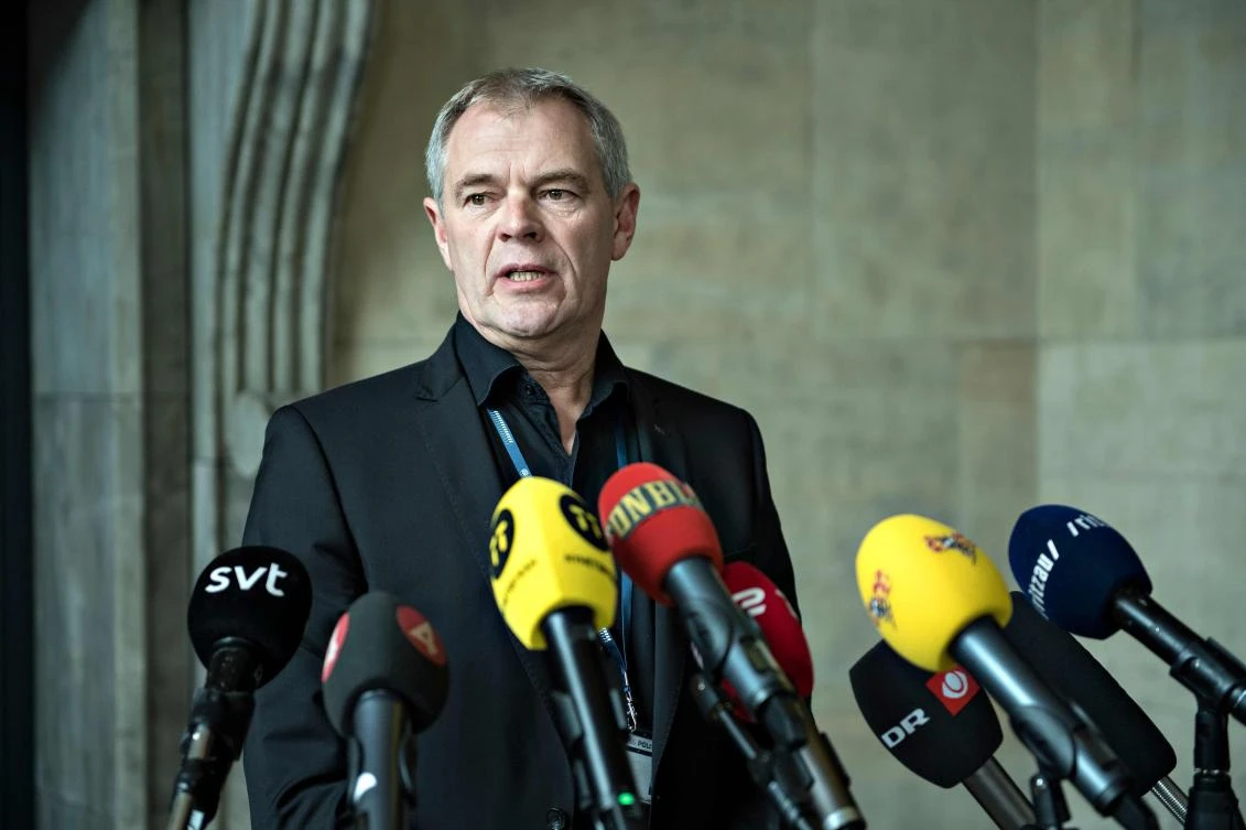 Copenhagen Police Chief Investigator Jens Moeller Jensen gives a press briefing in connection with new findings in the case against submarine captain Peter Madsen on October 7, 2017. (AFP)