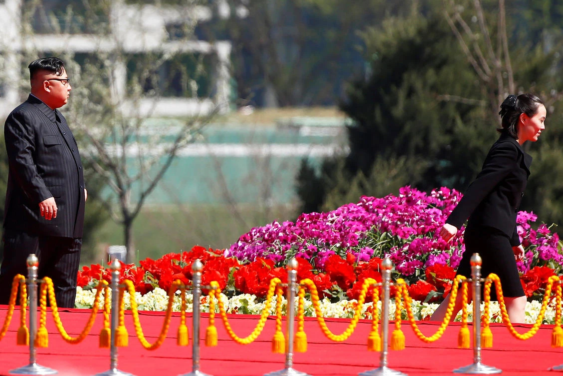 North Korean leader Kim Jong Un and his sister Kim Yo Jong attend an opening ceremony of a newly constructed residential complex in Pyongyang on April 13 this year. (Reuters)
