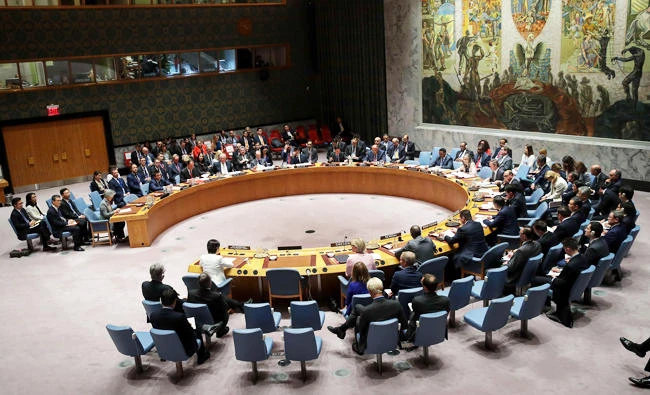 The UN Security Council meets concerning nuclear non-proliferation, during the United Nations General Assembly at UN headquarters, in this September 21, 2017 photo, in New York City. (AFP)