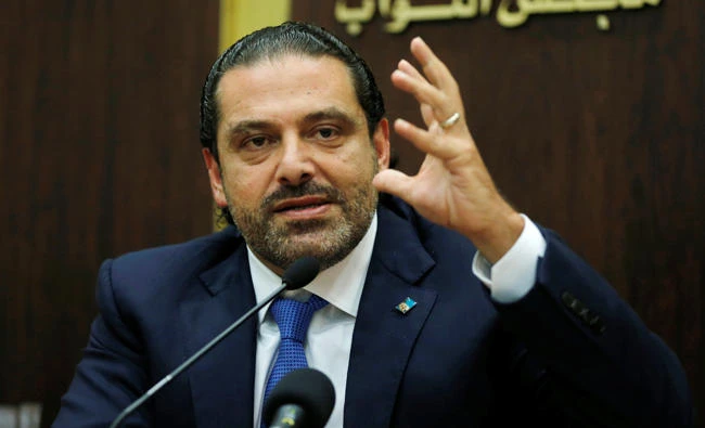 Lebanon’s Prime Minister Saad Al-Hariri gestures during a press conference in Parliament building in Beirut on Tuesday, (Reuters)