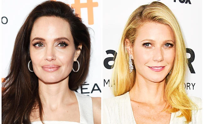 This combination photo shows actresses Angelina Jolie at a premiere for "The Breadwinner" at the Toronto International Film Festival, in this Sept. 10, 2017 photo, left, and Gwyneth Paltrow arrives at the amfAR Inspiration Gala in Los Angeles on Oct. 29, 2015. (AP)