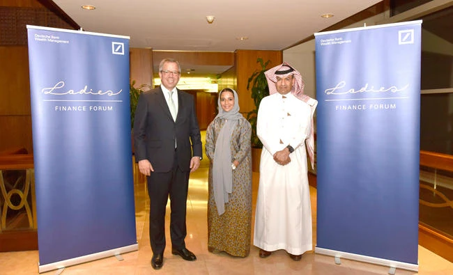 From left, Peter Hinder, head of wealth management Europe, Middle East and Africa;
Haifa Al-Obaid, director, senior client adviser at Deutsche Securities Saudi Arabia,
and Jamal Al-Kishi, chief executive officer Middle East and Africa.