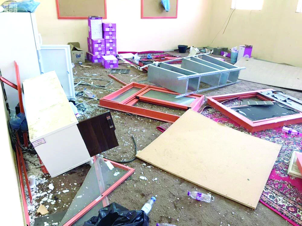 A view of a school building damaged in a Houthi missile attack in Jazan. (SPA)