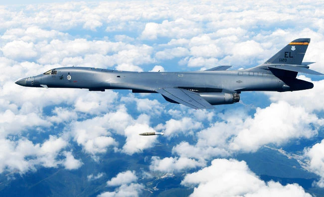 In this Sept. 18, 2017, file photo provided by South Korea Defense Ministry, a U.S. Air Force B-1B bomber drops a bomb as it flies over the Korean Peninsula during a joint drills, South Korea. (AP)