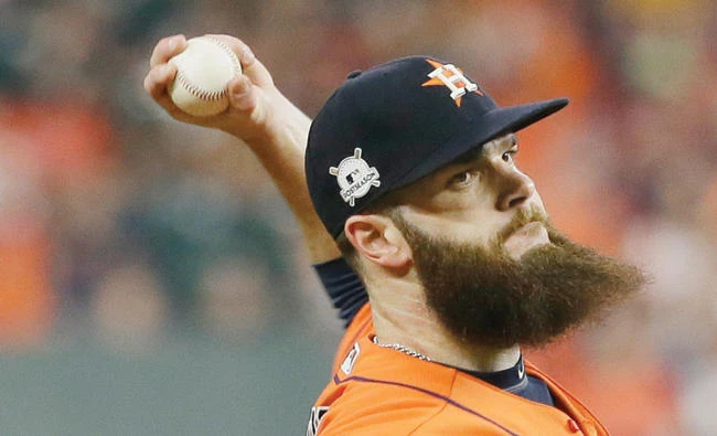 Houston Astros starting pitcher Dallas Keuchel throws during the sixth inning of Game 1 of baseball's American League Championship Series against the New York Yankees Friday in Houston. (AP)