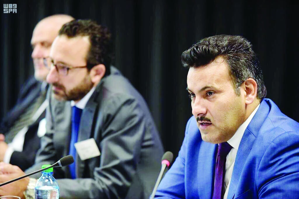 Saudi Ambassador to Yemen Mohammed bin Saeed Al-Jaber speaks during a workshop organized by the Gulf Research Center in Geneva on Friday. (SPA)