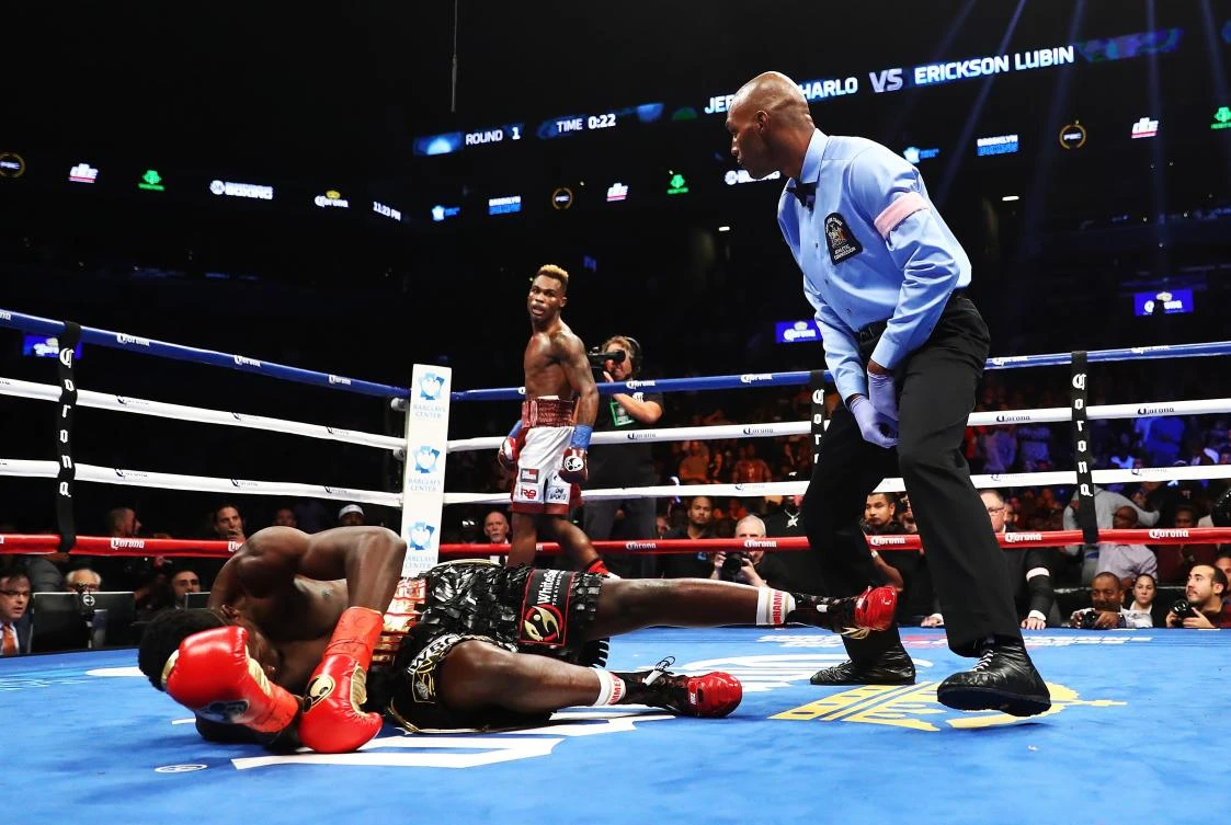 Jermell Charlo knocks out Erickson Lubin in the first round during their WBC junior middleweight title bout at Barclays Center of Brooklyn on October 14 in New York City. (AFP)