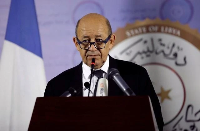 French Foreign Affairs Minister Jean-Yves Le Drian speaks during a news conference at the headquarters of the prime minister's office in Tripoli, Libya September 4, 2017. (REUTERS)