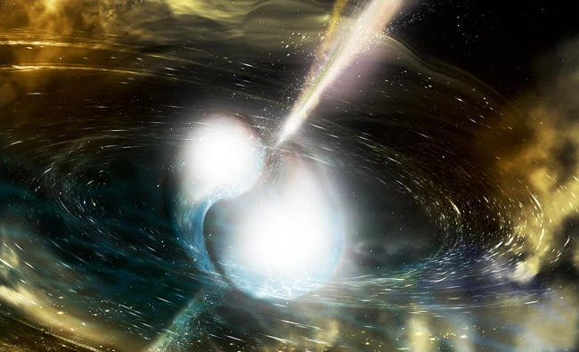 In a illustration received by AFP on October 16, 2017, by the National Science Foundation show an artist's illustration of two merging neutron stars. (AFP)