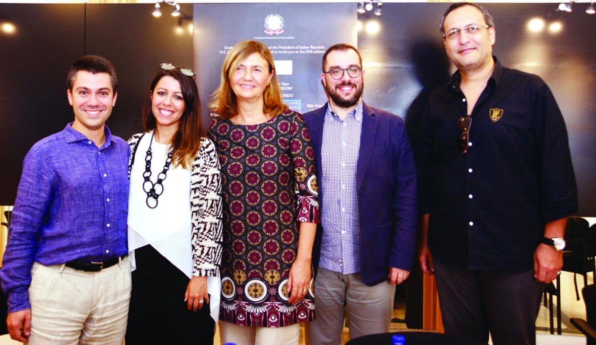 At the event are, from left, Italian comedian Saverio Raimondo, Elisabetta Martini, consul general of Italy, Biancaria Gismondi and Fabio Ferri from Mondadori Education Co. andLouai Al-Binni, CEO of End Consumer. (AN photo)