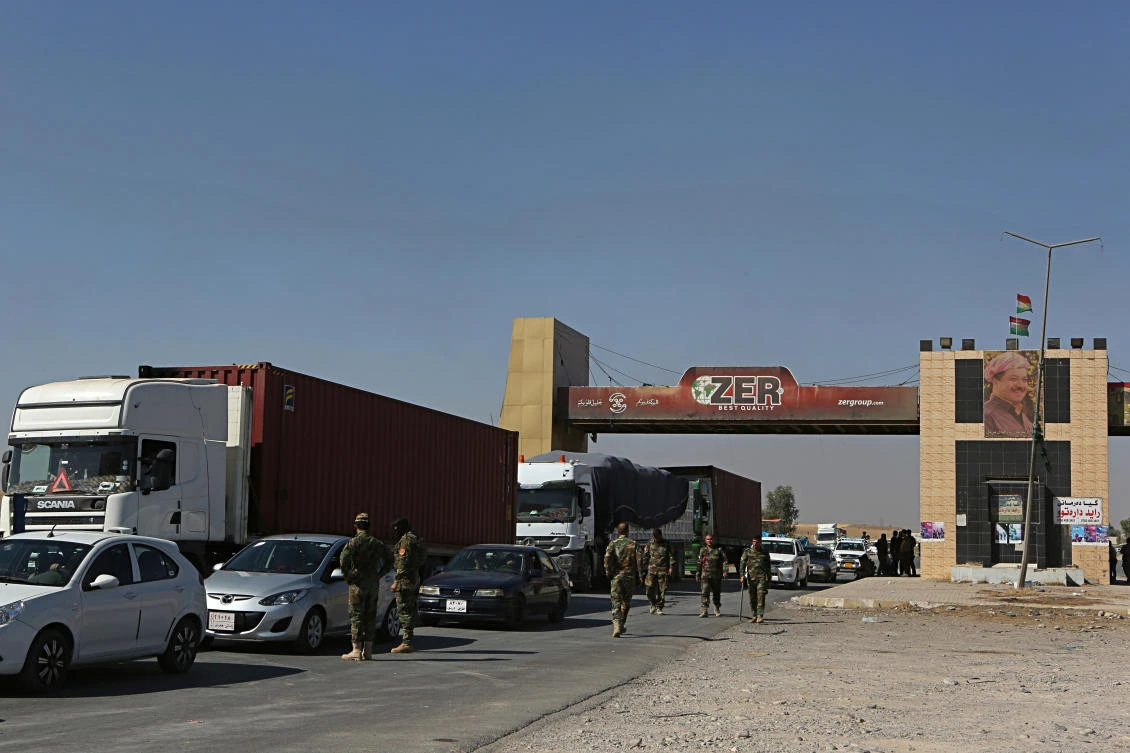 Kurdish security forces stand guard on the outskirts of Irbil, Iraq, Tuesday on October 17, 2017. (AP)