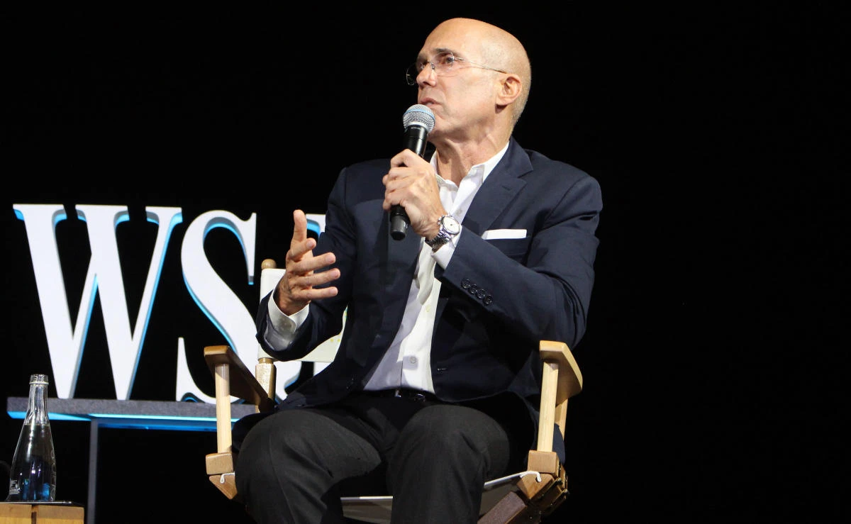 Film producer Jeffrey Katzenberg speaks at The Wall Street Journal’s three-day D.Live technology conference in Laguna Beach, California, on October 16, 2017. (File photo by AFP)