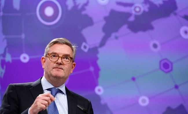 European Commissioner for the Security Union Julian King gives a press conference at the EU Commission in Brussels, on Wednesday. (AFP)