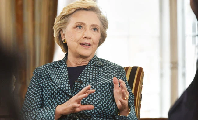 Former U.S. Secretary of State, Hillary Clinton is seen speaking, in this undated photo received via the BBC, during an interview at Claridge's hotel for the BBC's Andrew Marr Show which was broadcast in London, Britainon on October 15, 2017. (REUTERS)