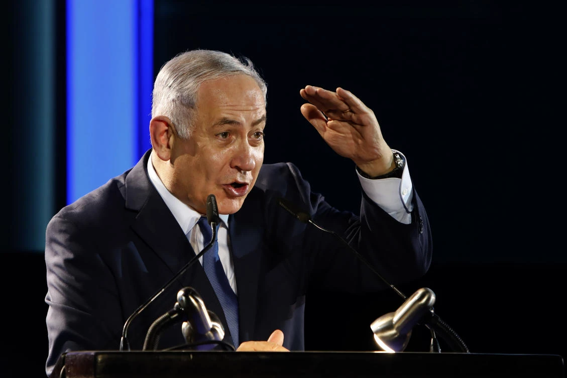 Israeli Prime Minister Benjamin Netanyahu delivers a speech during an event marking 50 years of Israeli settlements in the Jordan Valley on Oct. 19, 2017, near the Maale Efraim settlement in the occupied West Bank. (AFP)