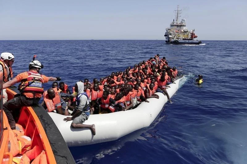 Migrants, in this file photo, are rescued during an operation off the coast of Libya. (Reuters)