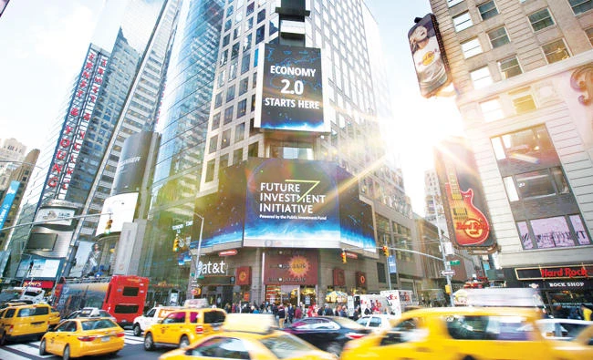An ad featuring Future Investment Initiative (FII) at Times Square in New York. (Twitter photo)