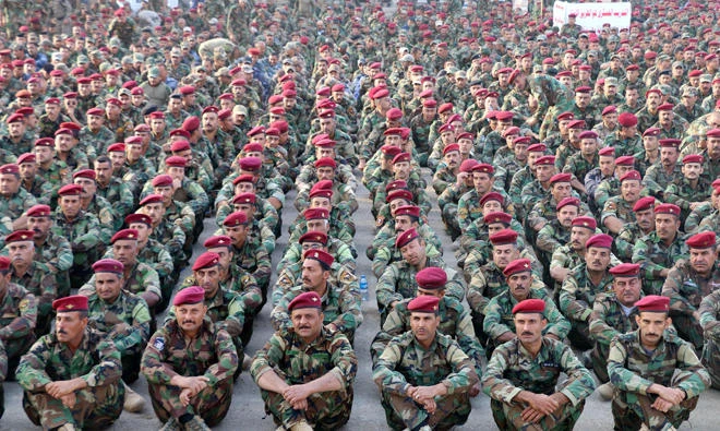 Hundreds of Iraqi forces are briefed at Habaniya army base, east of Ramadi, in Iraq's Anbar province on October 24, 2017. Iraqi forces have retaken more than 90 percent of the territory the Daesh group seized in the country in 2014, with the jihadists now confined to the desert areas in Anbar province bordering Syria. (AFP)