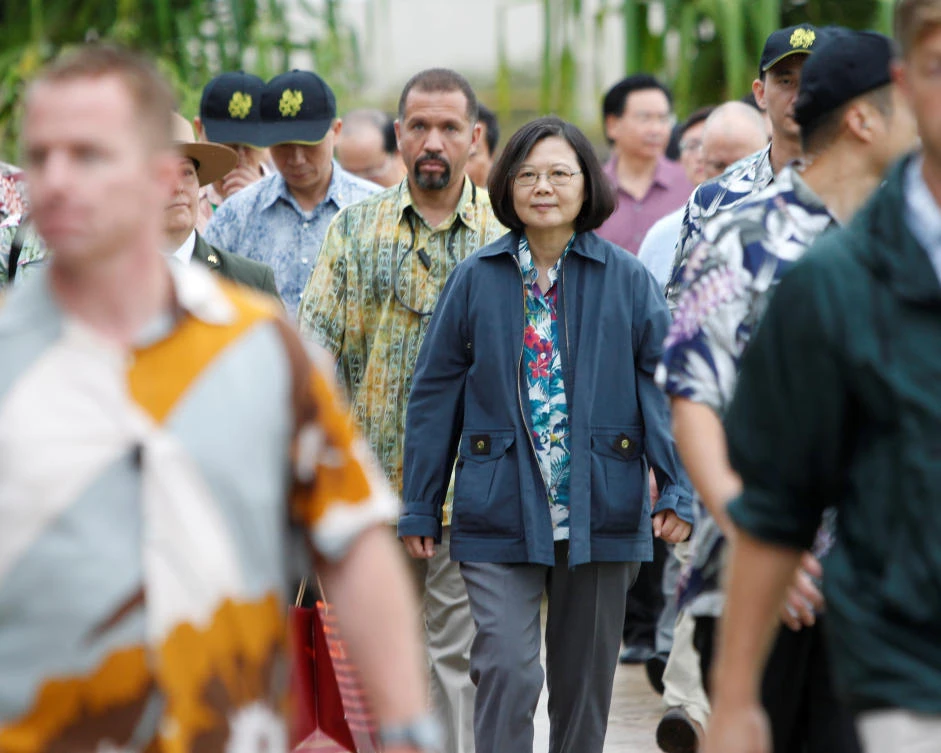Taiwan’s President Tsai Ing-wen, on transit enroute to Pacific island allies, leaves the USS Arizona Memorial after touring the park at Pearl Harbor in Hawaii. (Reuters)
