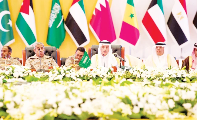 Saudi Foreign Minister Adel Al-Jubeir speaks during a meeting of member states of Coalition to Support Legitimacy in Yemen, in Riyadh on Sunday. (SPA)