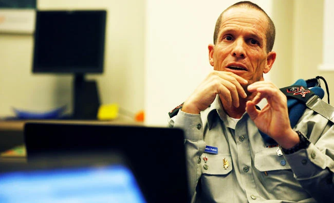 Major General Nadav Padan gestures as he speaks at the Reuters Cyber Security Summit in Tel Aviv, Israel, on Tuesday. (REUTERS)