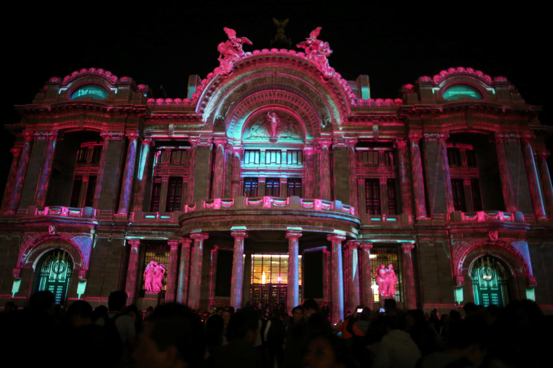 The facade of the Palace of Fine Arts is illuminated during the International Festival of Lights in Mexico City, Mexico, November 16, 2017. REUTERS/Edgard Garrido NO RESALES. NO ARCHIVES.