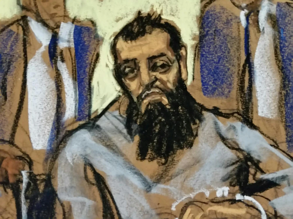 Sayfullo Saipov, the suspect in the New York City truck attack, is seen in this courtroom sketch appearing in Manhattan federal courtroom in a wheelchair in New York, NY, US, November 1, 2017. (Reuters/Jane Rosenberg)