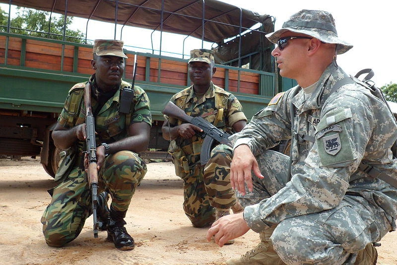 A file photo of an American soldier briefing troops in Sierra Leone (AP)