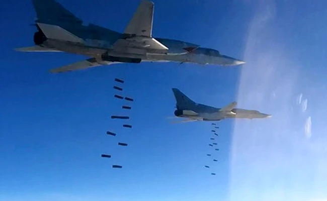 This Jan. 23, 2017 file photo shows Russian Air Force Tu-22M3 bombing Daesh targets in Syria. (Russian Defense Ministry Press Service via AP, File)