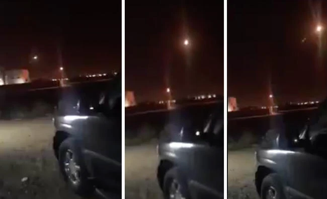 A combo photo from a video on social media shows Patriots being fired against the oncoming Houthi missile over Riyadh on Saturday.