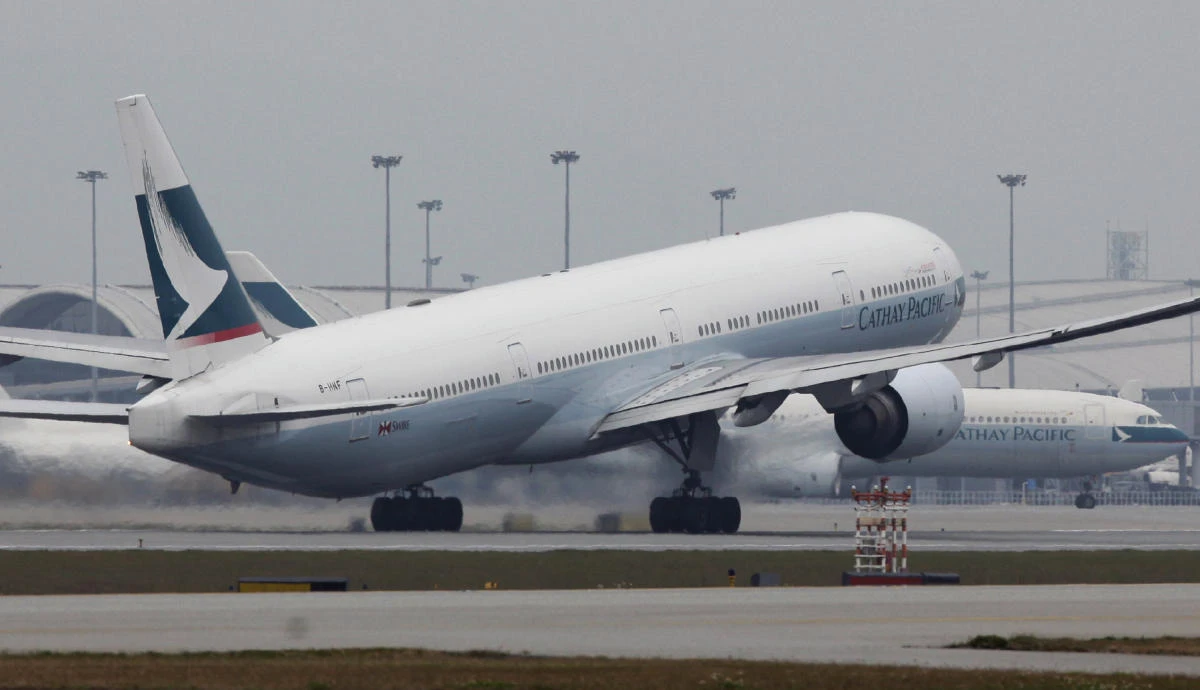 A Cathay Pacific Airways plane takes off at Hong Kong Airport in Hong Kong. (AP/Kin Cheung)