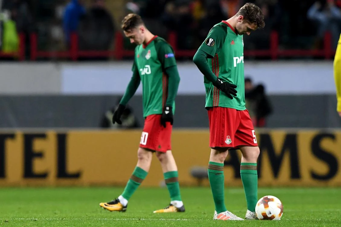 Lokomotiv Moscow’s midfielder from Russia Aleksey Miranchuk (R) and Lokomotiv Moscow’s midfielder from Russia Anton Miranchuk during the UEFA Europa League Group F football match between FC Lokomotiv Moscow and FC Sheriff in Moscow on Nov. 2, 2017. (AFP/Kirill Kudryavtsev)