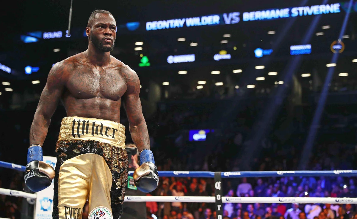 Deontay Wilder looks on after knocking down Bermane Stiverne in the first round during their rematch for Wilder’s WBC heavyweight title at the Barclays Center in the Brooklyn Borough of New York City on November 4, 2017. (AFP)