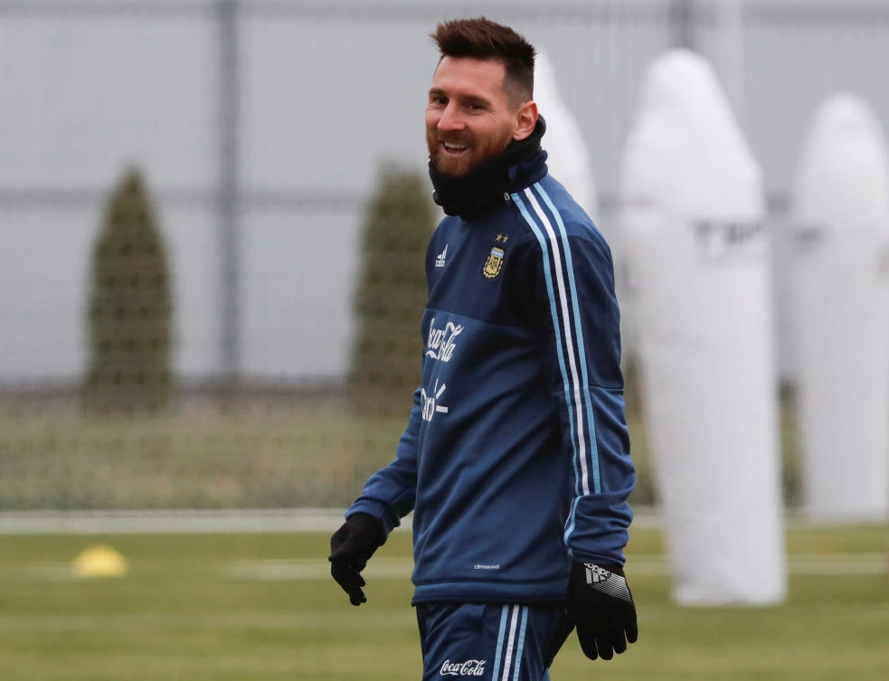 Argentina's Lionel Messi attends a training session ahead of the friendly match against Russia. (REUTERS)