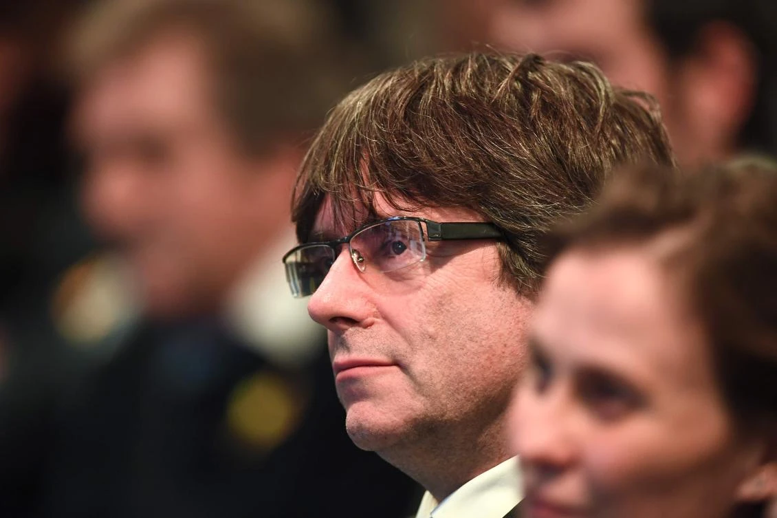 Catalonia’s sacked leader Carles Puigdemont attends a meeting with Catalan mayors in Brussels on November 7, 2017. (AFP/Emmanuel Dunand)