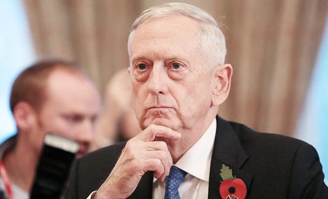 US Defence Secretary James Mattis attends a meeting with Britain's Defence Secretary Gavin Williamson (unseen) at the Ministry of Defence (MOD) in central London, in this November 10, 2017 photo. (AFP)