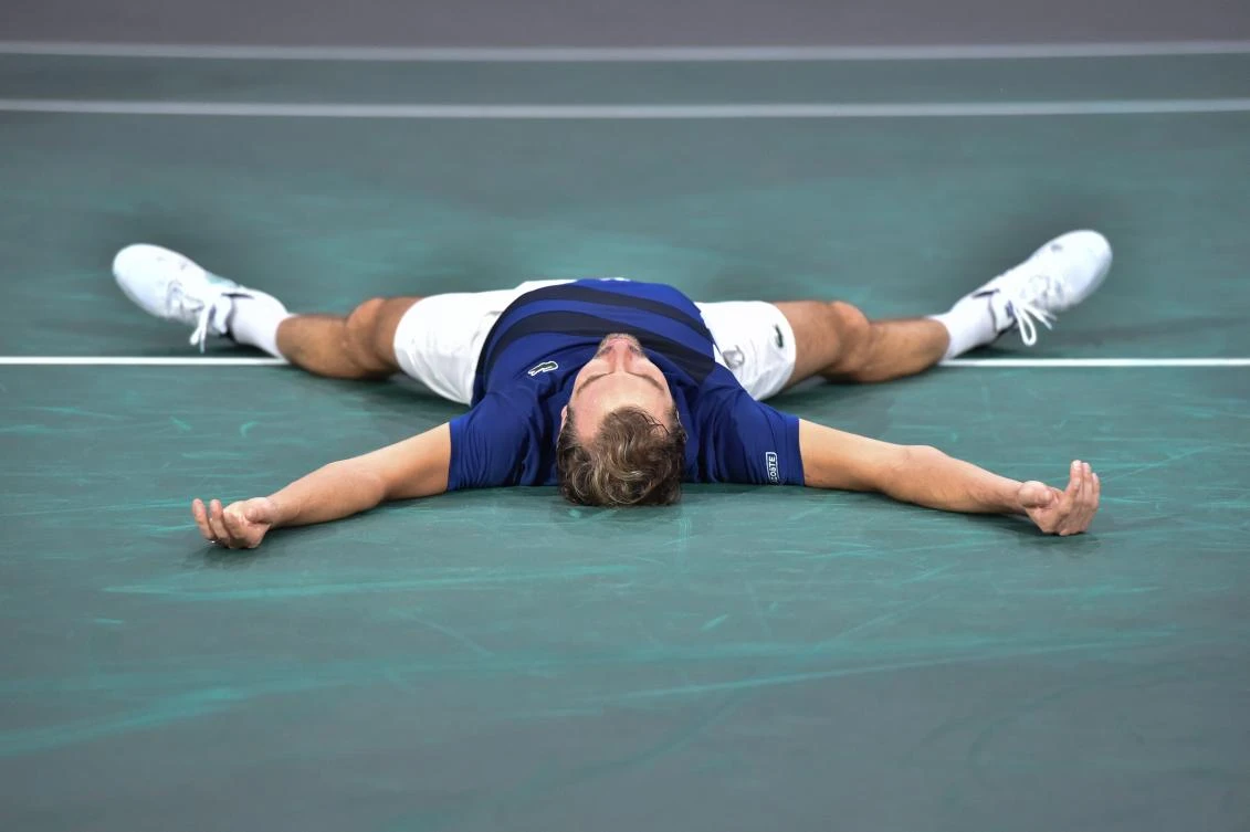 France’s Julien Benneteau celebrates winning against Croatia’s Marin Cilic during the quarter-final round at the ATP World Tour Masters 1000 indoor tennis tournament on November 3, 2017 in Paris. Benneteau won the match 7-6, 7-5. (AFP/Christophe Archambault)