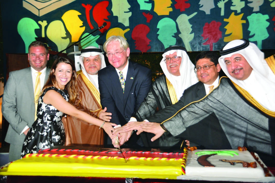 German Consul General Holger Ziegeler, center, with other diplomats and guests at the German Unity Day celebrations in Jeddah. (AN photo by Huda Bashatah)
