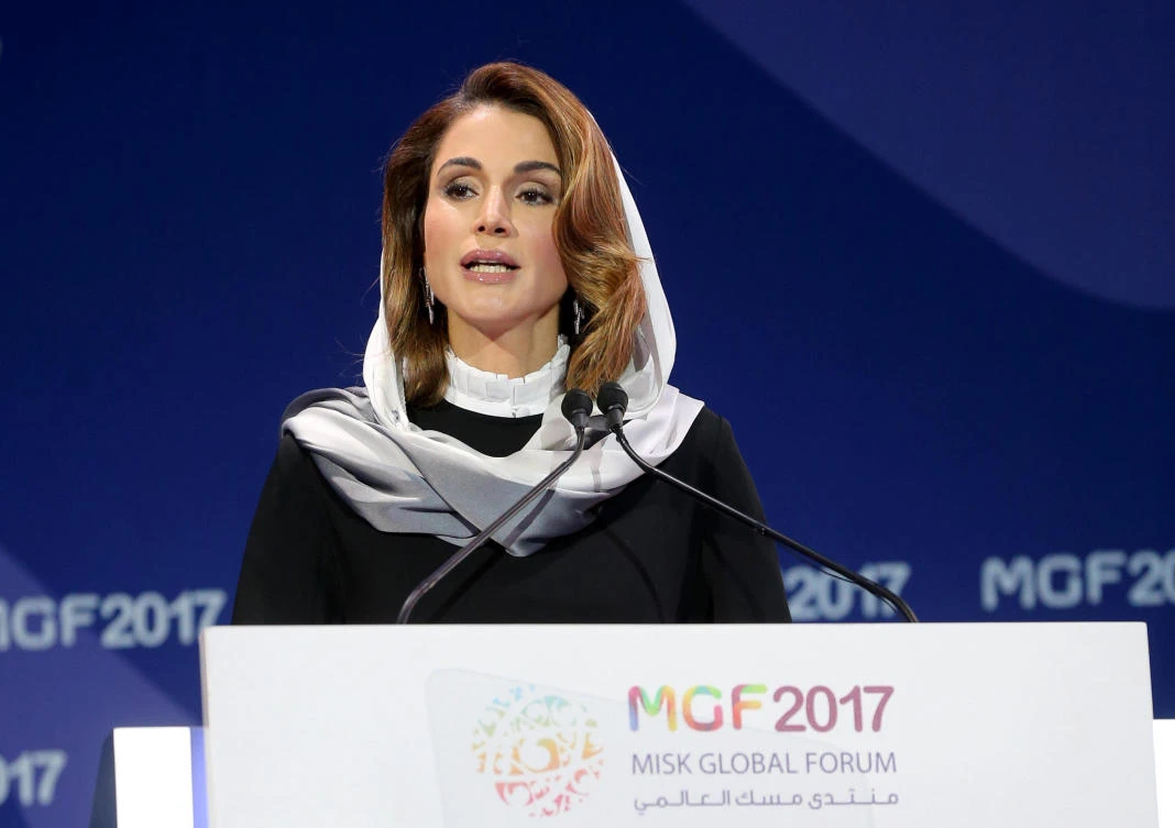 Queen Rania of Jordan delivers her address at the Misk Global Forum in Riyadh. (AN photo by Ahmed Fathi)