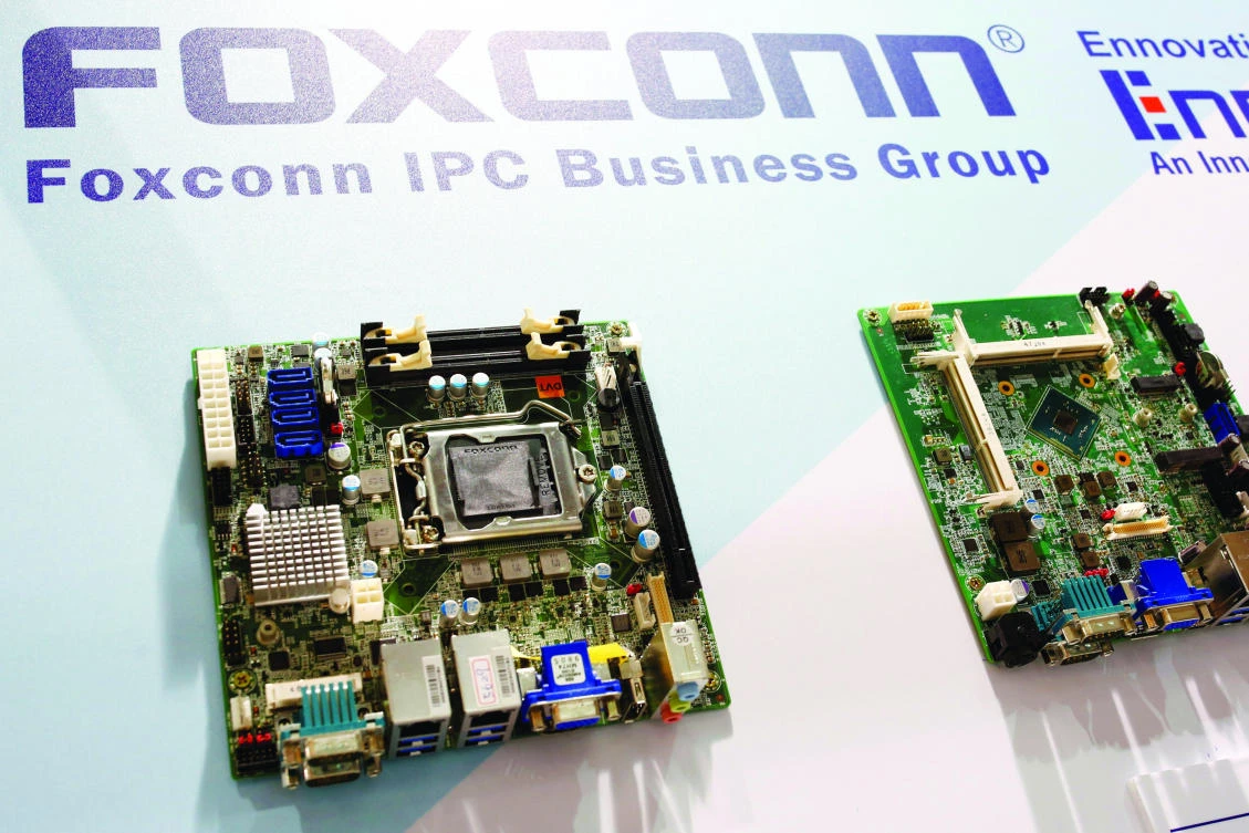 Foxconn's computer motherboards are seen during the annual Computex exhibition in Taipei. (Reuters)