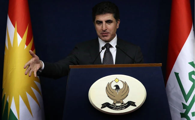 Nechirvan Barzani, prime minister of Iraq's Kurdistan Regional Government (KRG), speaks during a press conference in the northern Iraqi city of Arbil, the capital of the autonomous Kurdistan region, on November 6, 2017. (AFP / SAFIN HAMED)