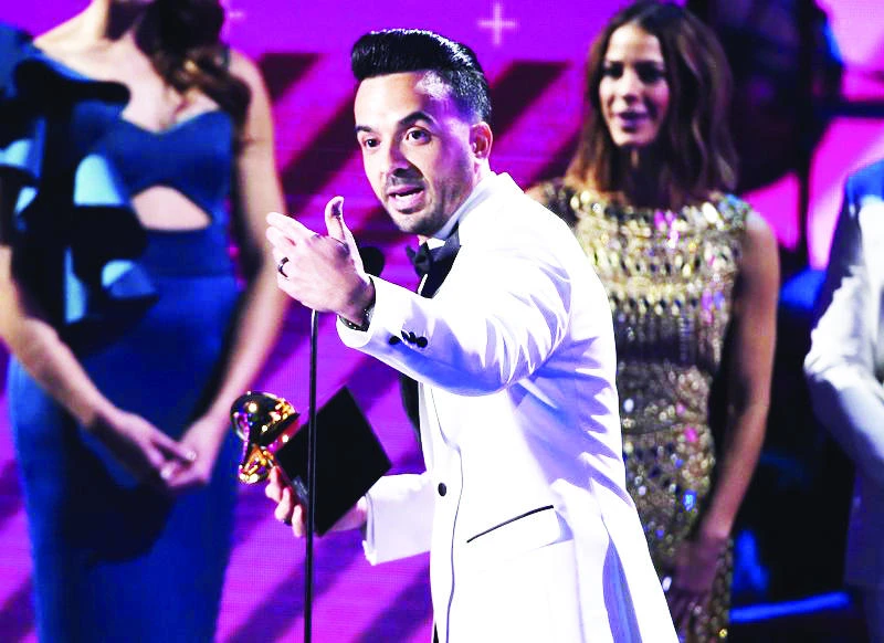 Luis Fonsi accepts the award for record of the year for ‘Despacito’ at the 18th annual Latin Grammy Awards at the MGM Grand Garden Arena on Thursday in Las Vegas. (Reuters)