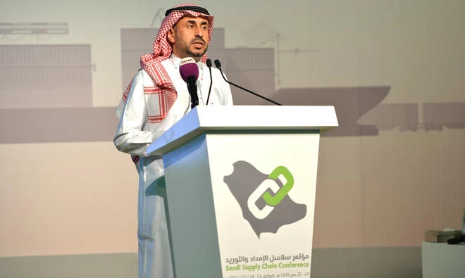 Ahmad A. Al-Saadi, Saudi Aramco senior vice president for technical services, addresses the Saudi Supply Chain Conference in Riyadh, on Nov. 13.