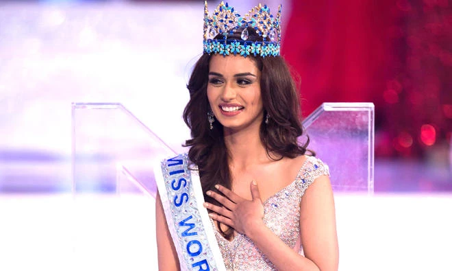 Indian beauty Manushi Chhilar wins the 67th Miss World contest final in Sanya, on the tropical Chinese island of Hainan, on Saturday. (AFP)