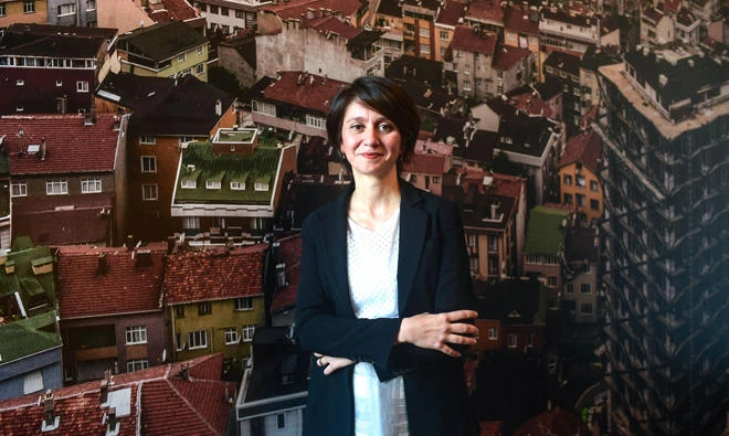 Bige Orer, director of the Istanbul Biennal, poses during an interview in Istanbul on Monday. (AFP)
