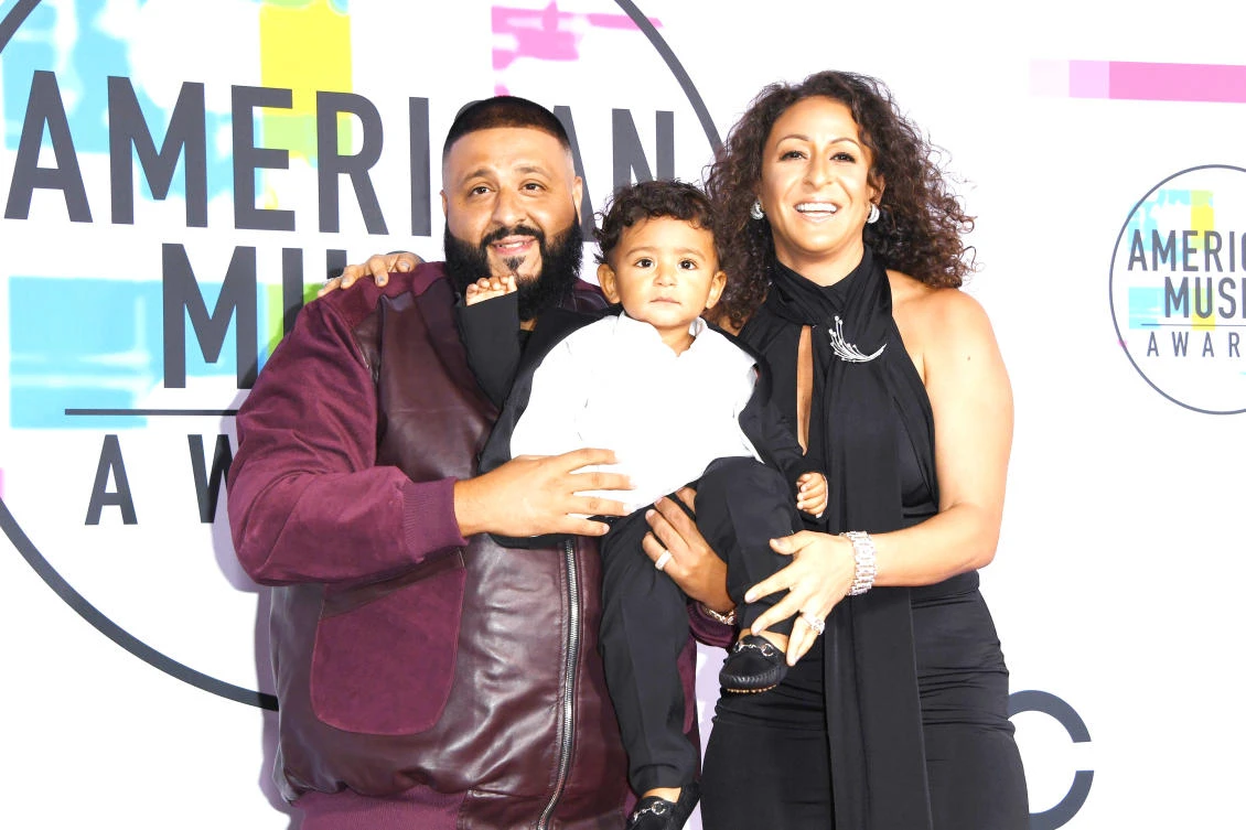 DJ Khaled, Asahd Tuck Khaled and Nicole Tuck arrive at the 2017 American Music Awards on Sunday, in Los Angeles. (AFP)